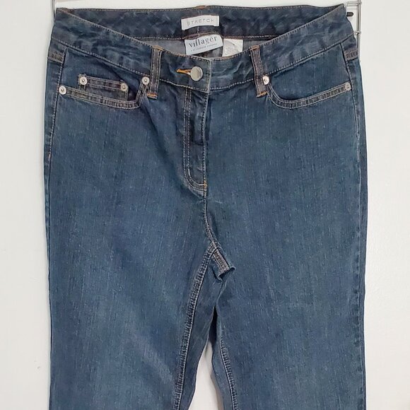 LIZ CLAIBORNE "Villager Stretch" Jeans- Women's Size 8- Mid Rise- Blue/Gold Trim - Picture 1 of 10